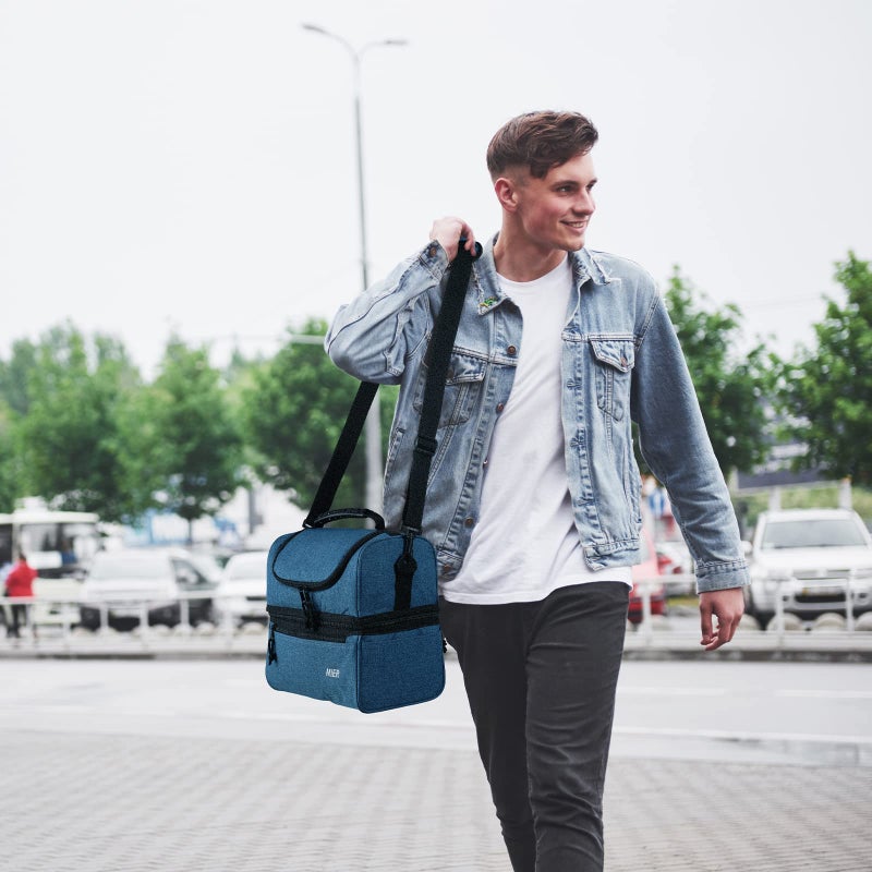 MIER Adult Lunch Box Insulated Lunch Bag Large Cooler Tote Bag for Men, Women, Double Deck Cooler (Teal Blue, Large) - Image 5